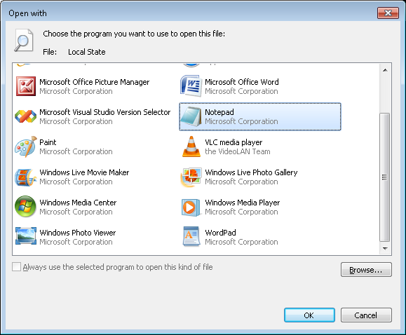 Open With... Dialog (Windows 7)