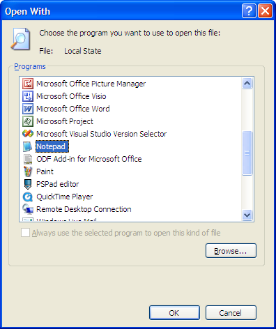 Open With... Dialog (Windows XP)